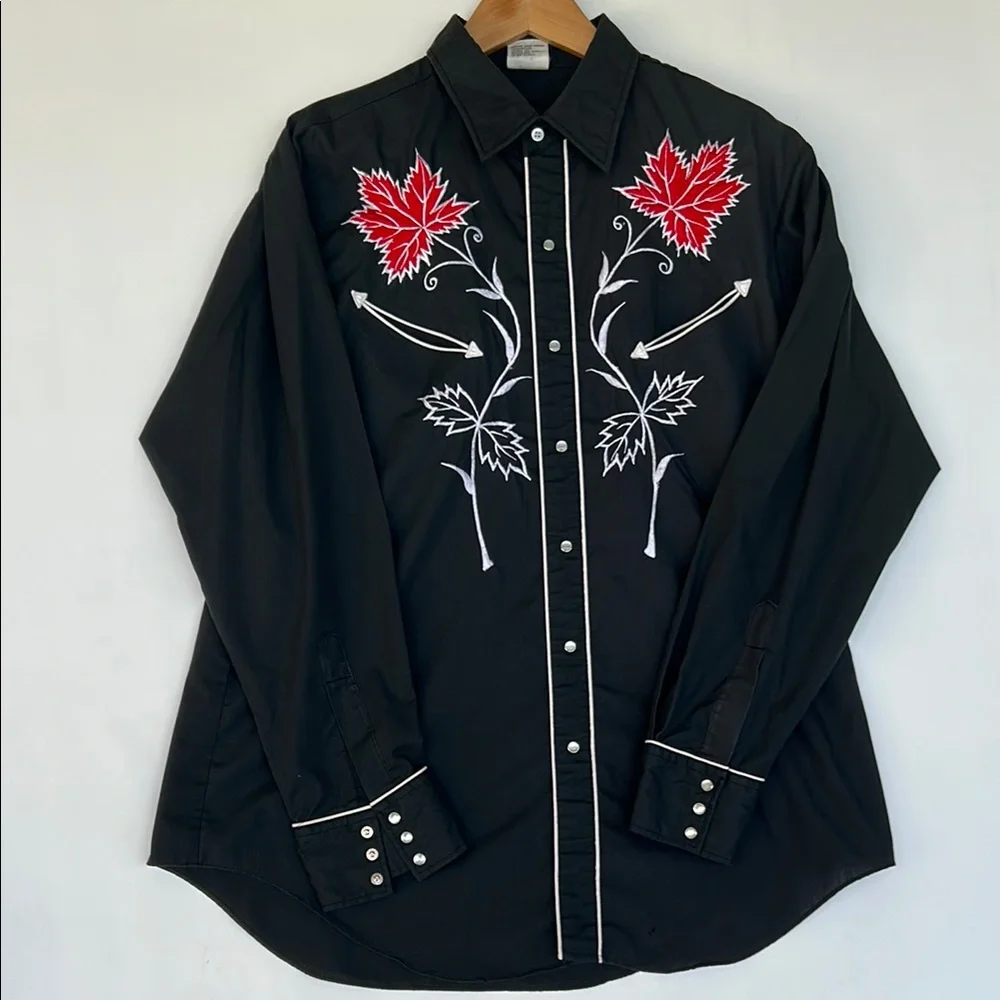 Vintage 70s 80s Jean Rive Western Wear Embroidered Long Sleeve Shirt - Picture 2 of 11